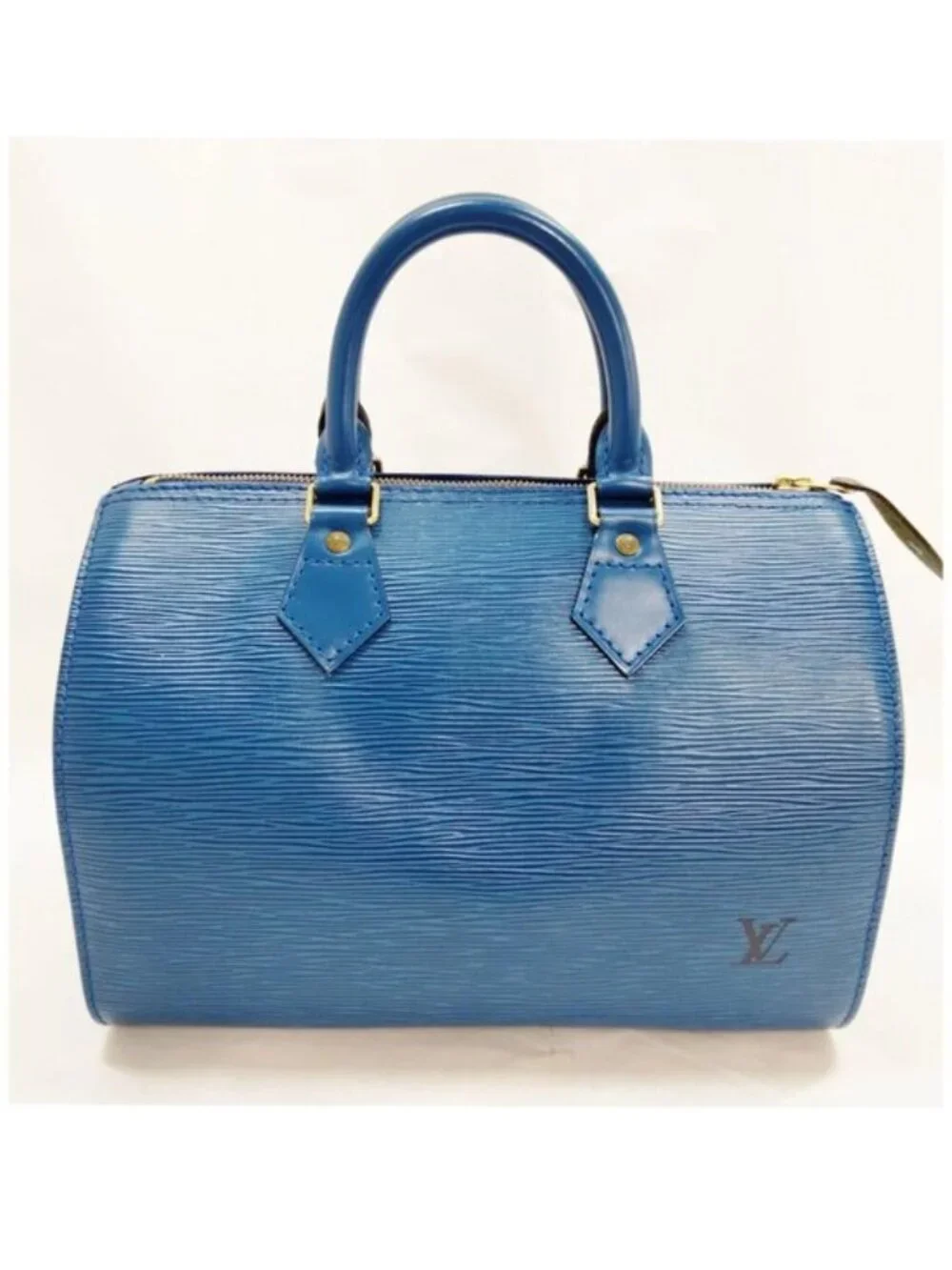 Authentic Louis Vuitton Speedy 25 Blue Epi Leather Handbag Satchel Bag